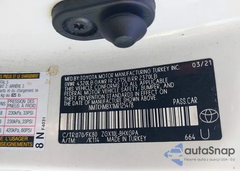 2021 Toyota C-Hr Xle from USA, damaged, VIN NMTKHMBX1MR125478